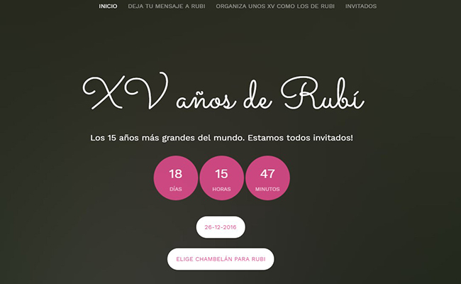 Emprendedores ofrecen a Rubí un portal para recibir felicitaciones. Captura del portal