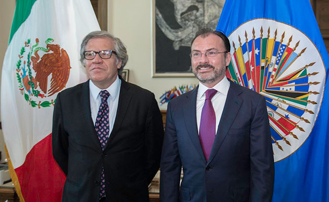 Almagro y Videgaray ofrecieron una conferencia de prensa previo a la apertura de la Asamblea General de la OEA. Foto: @OEA_oficial