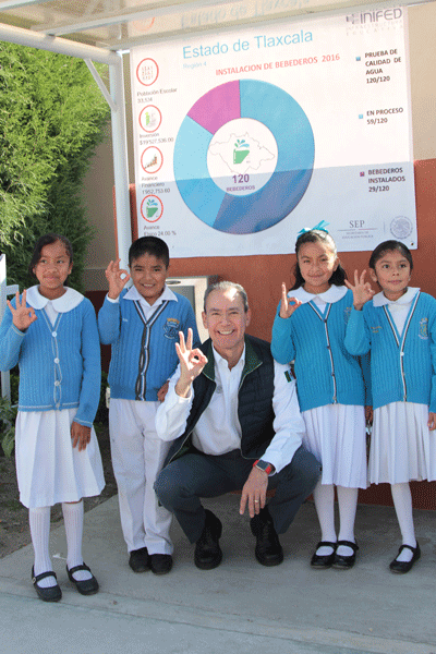 El director general del Inifed, Héctor Gutiérrez de la Garza, indicó que el programa de bebederos en las escuelas públicas tiene como finalidad fomentar el consumo de agua potable y, a su vez, combatir el sobrepeso y la obesidad infantil. / EL SOL DE TLAXCALA