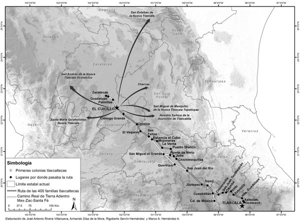 Ruta que debieron seguir las 400 familias tlaxcaltecas, desde Tlaxcala hasta El Cuicillo, en Cuahtitlán se incorporaron al Camino Real de Tierra Adentro, junio-agosto de 1951. / EL SOL DE TLAXCALA