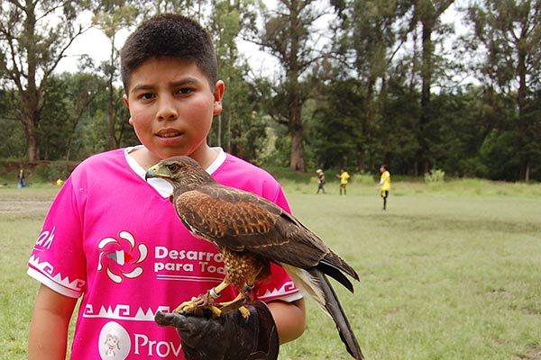 Said Anaya de 14 años de edad, combina sus estudios de secundaria, con su afición al futbol y la cetrería, donde busca aprender a reproducir aves de rapiña para evitar su extinción. / Fabiola VÁZQUEZ