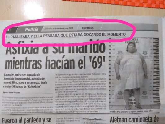 Mujer asfixia a su marido mientras hacían el '69'